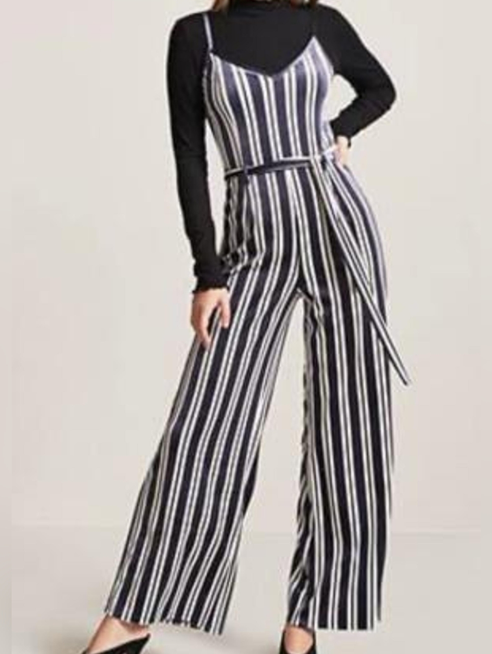 Forever 21 Navy and White Striped Jumpsuit